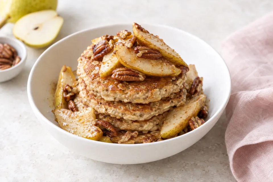 Oatmeal Pancakes with Pears and Pecans