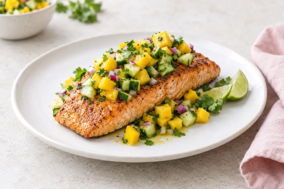 Grilled Salmon with Cucumber Mango Salsa