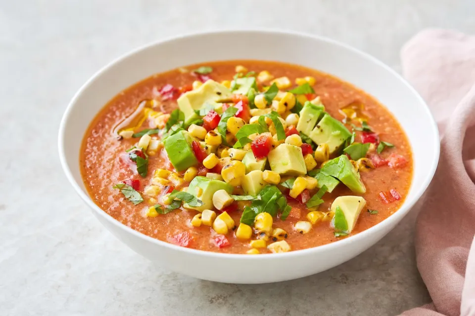 Gazpacho with Avocado and Corn