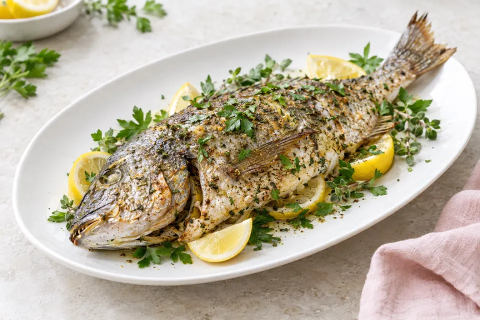 Whole Roasted Fish with Oregano, Parsley, and Lemon