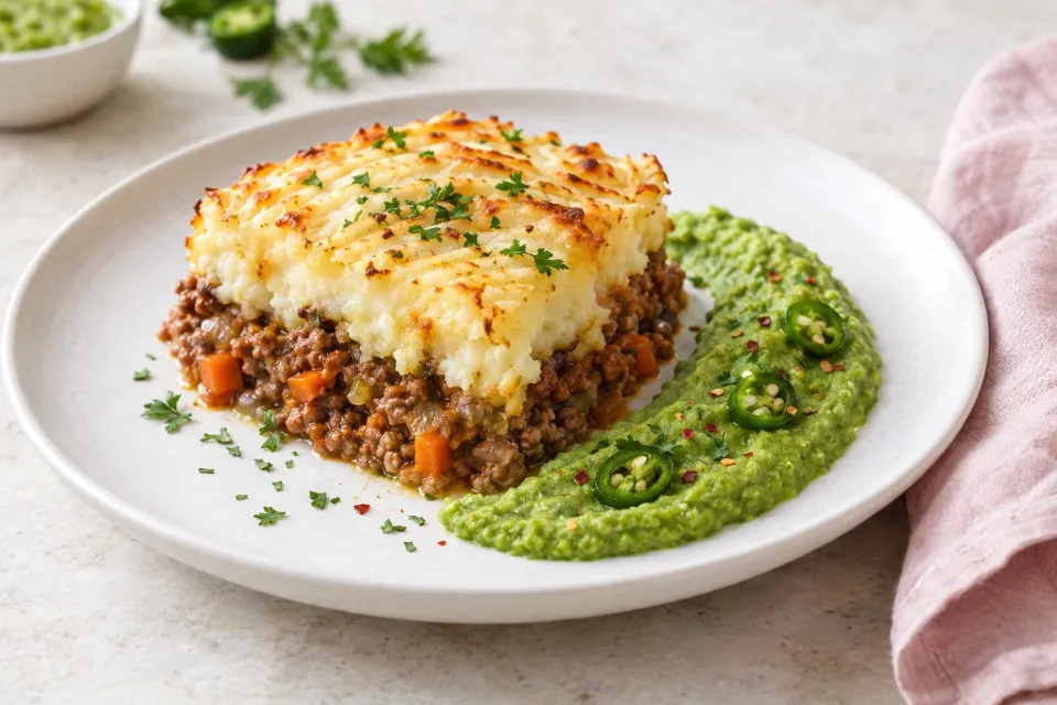 Shepherd's Pie with Jalapeno-Pea Purée