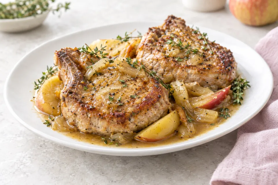 Pork Chops Braised in Hard Cider