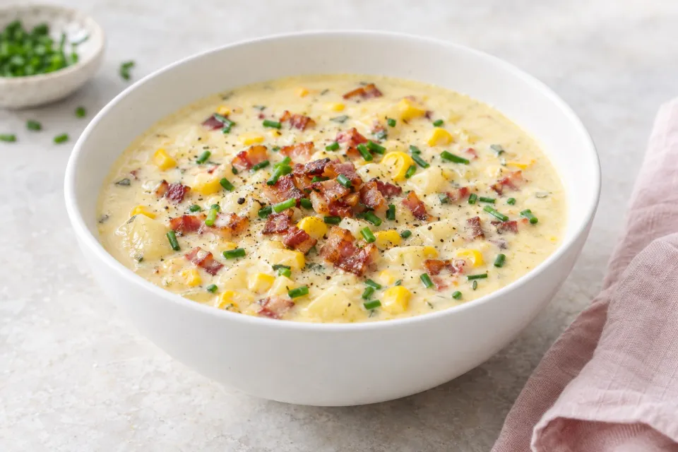 Creamy Corn Chowder with Pancetta and Chives