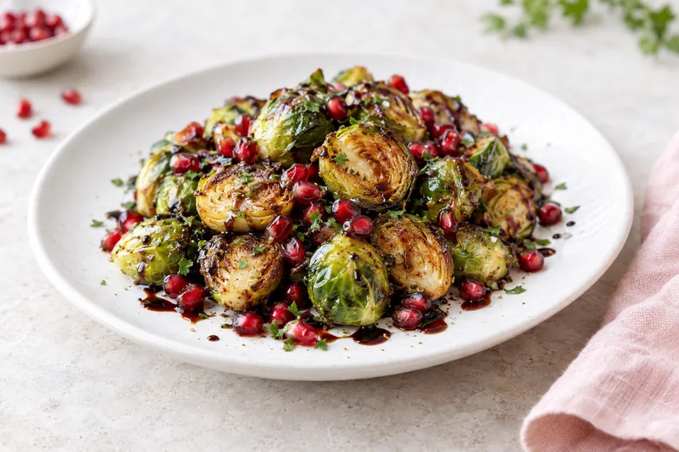 Roasted Brussels Sprouts with Pomegranate-Balsamic Glaze