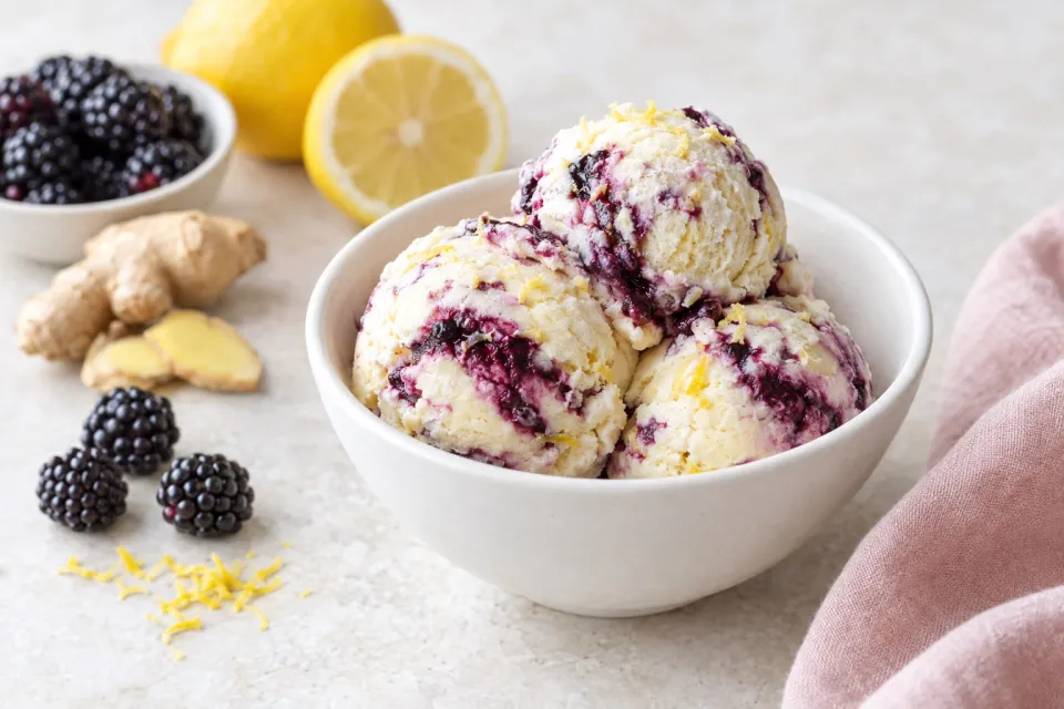 Lemon Ginger Blackberry Swirl Ice Cream