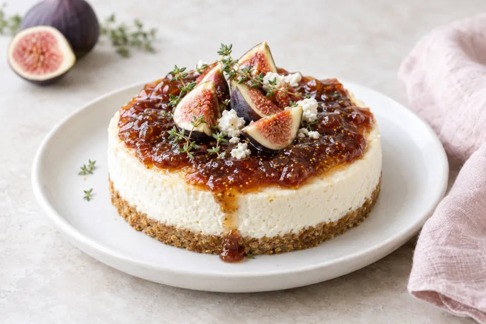 Goat Cheese Cheesecake with Fig Jam
