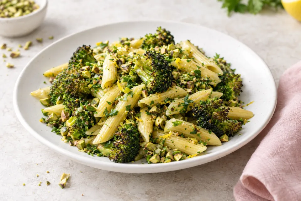 Diane Rossen Worthington's Penne with Roasted Broccoli and Pistachio Gremolata