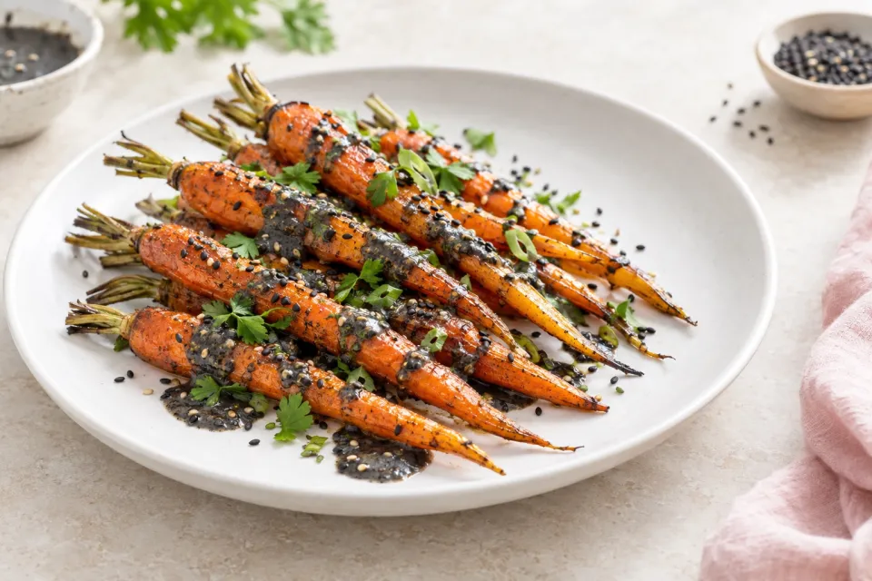 Roasted Carrots with Black Sesame Dressing