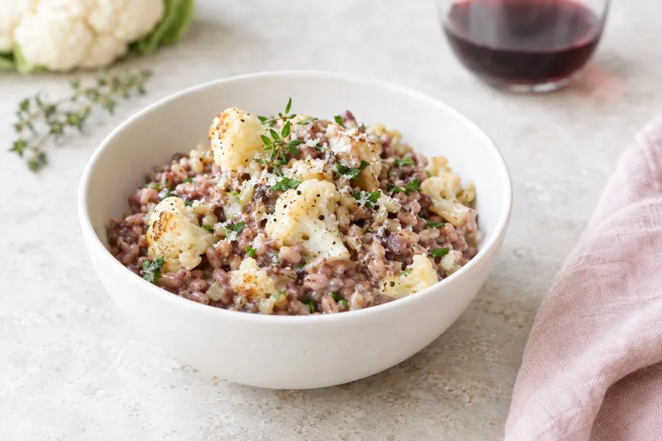 Barley Risotto with Cauliflower and Red Wine