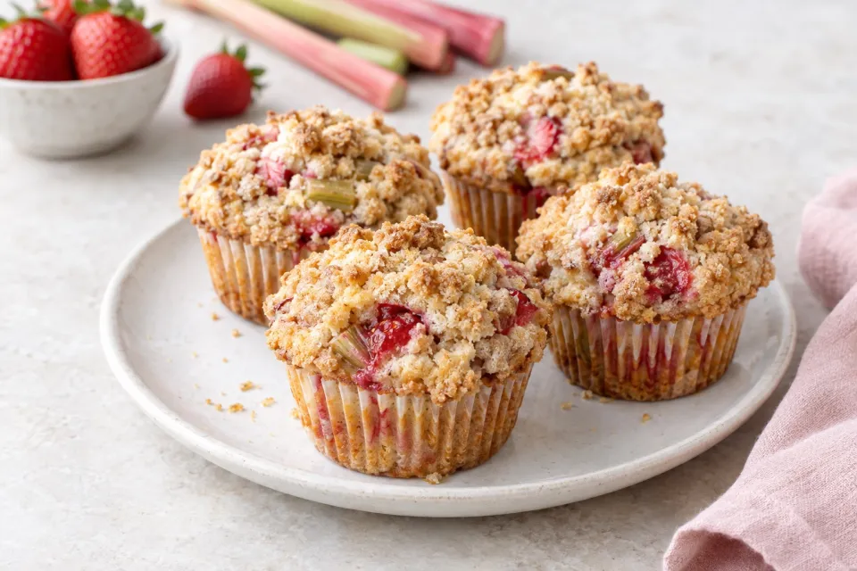 Strawberry Rhubarb Streusel Muffins