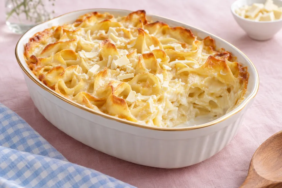 White Chocolate Noodle Pudding