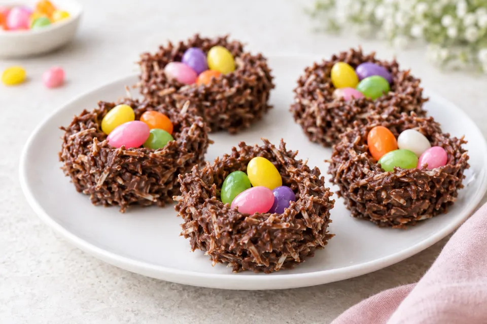 Chocolate Coconut Nests with Jelly Bean Eggs
