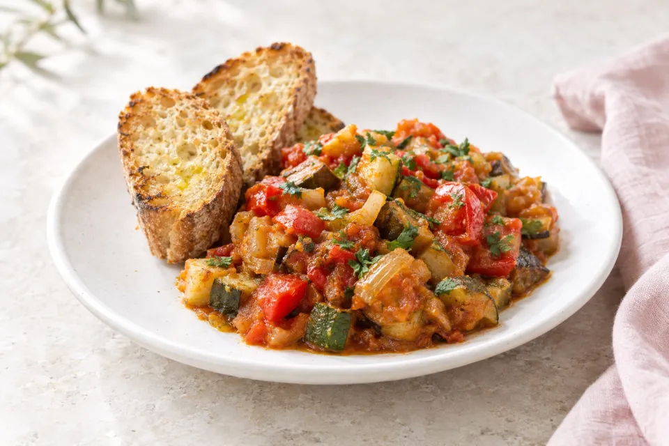Pisto Manchego with Toasted Bread