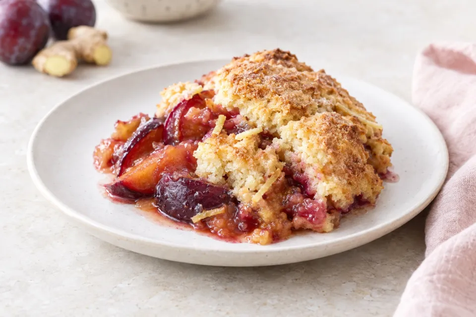 Plum and Ginger Cobbler