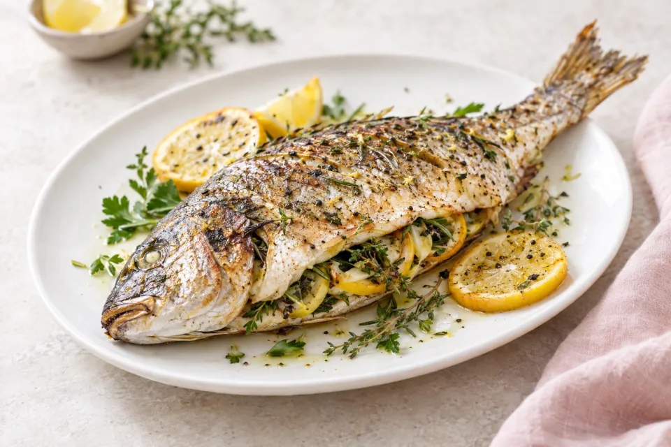 Roast Fish Stuffed with Lemon and Herbs