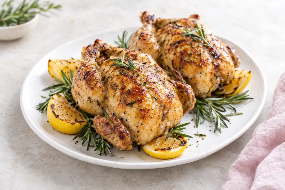 Grilled Cornish Hens with Lemon and Rosemary
