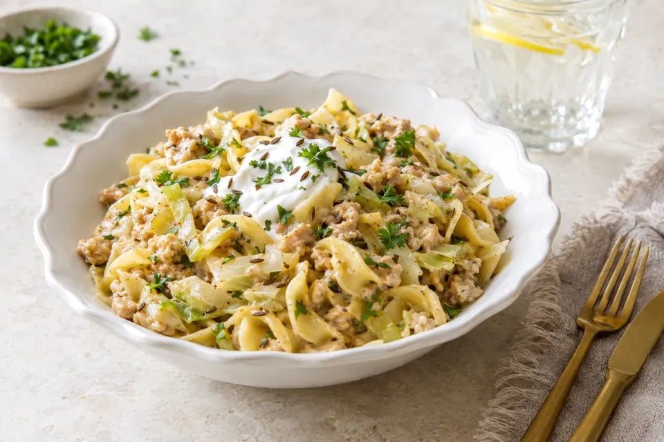 Quick One Pot Hungarian Chicken and Noodles with Cabbage