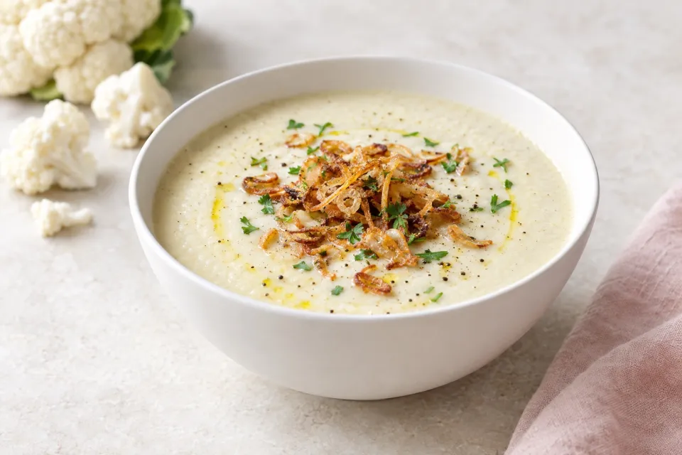 Cauliflower Soup with Crispy Shallots