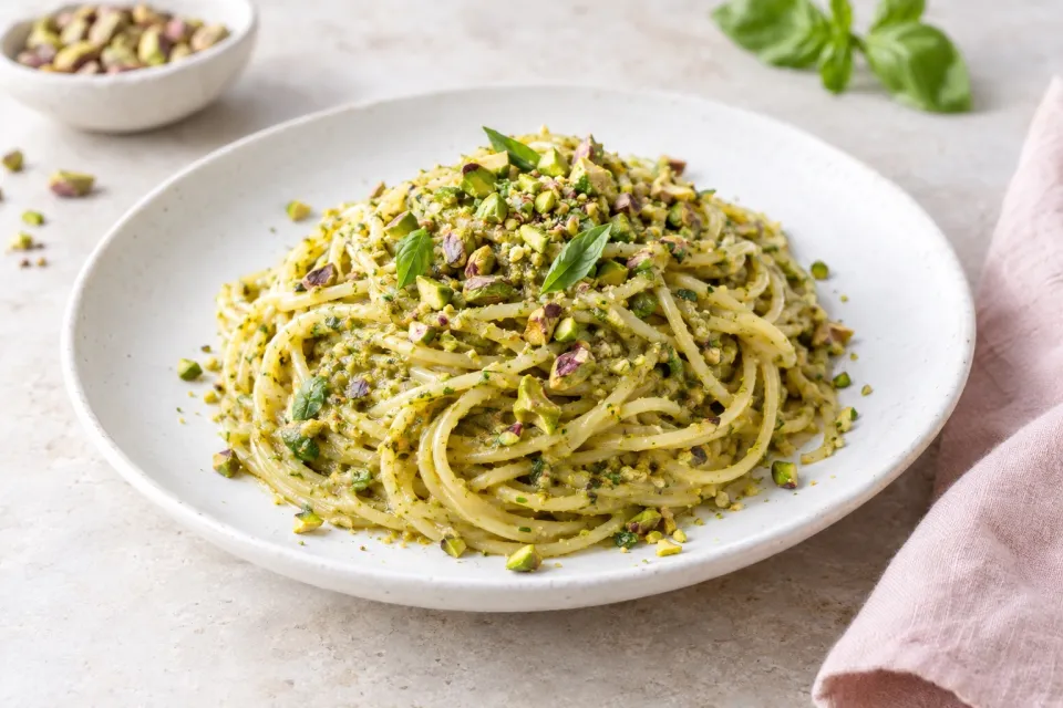 Spaghetti with Pistachio Pistou