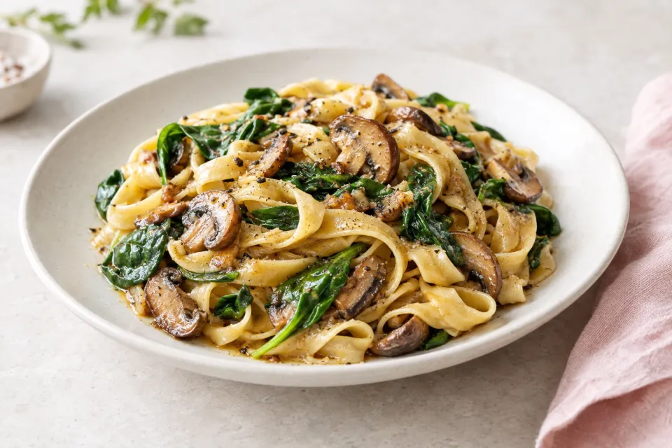 Pasta with Spinach, Mushrooms, and Brown Butter