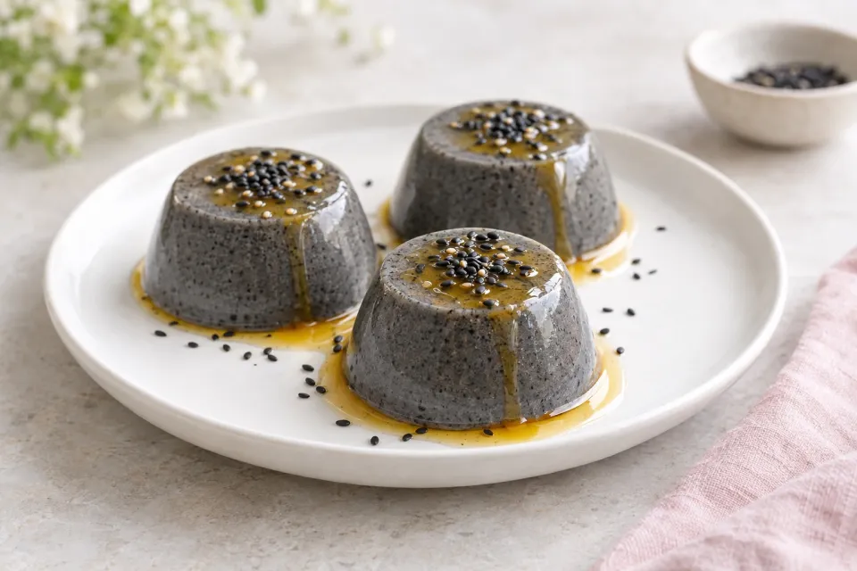 No-Bake Black Sesame and Honey Puddings