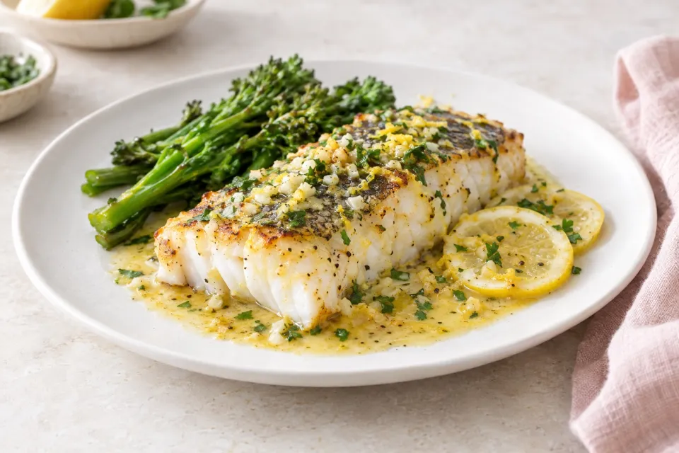 Baked Lingcod with Lemon-Garlic Butter Sauce