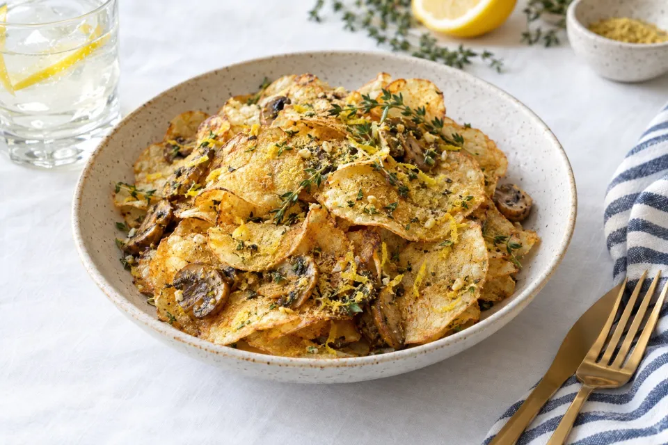 Roast Chicken Dinner Potato Chips with Mushrooms, Lemon, and Thyme
