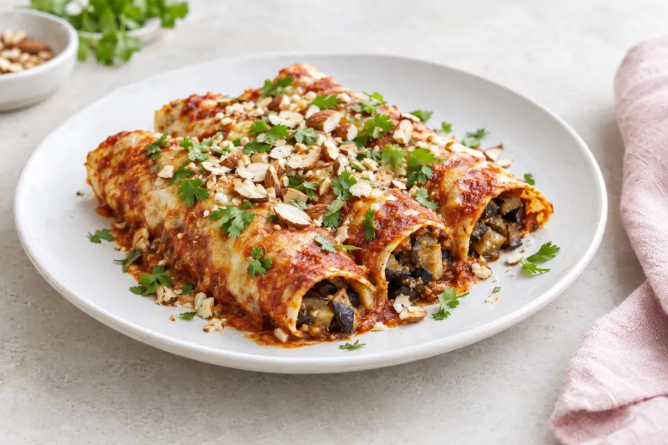 Eggplant-Almond Enchiladas