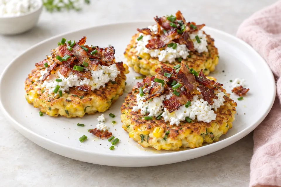 Corn Cakes with Goat Cheese and Bacon