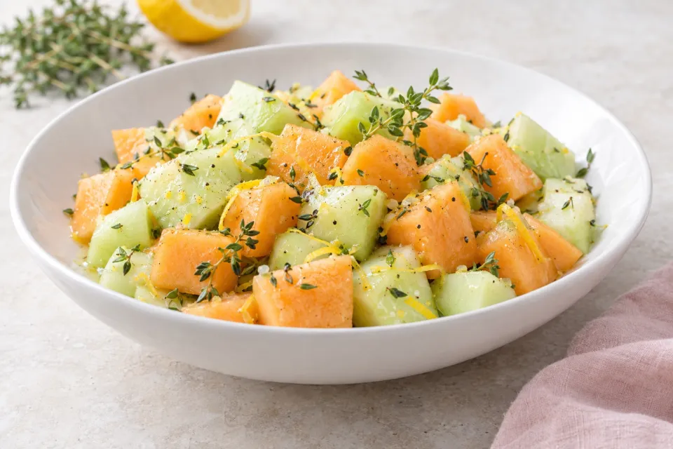 Fresh Cantaloupe and Honeydew Salad with Lemon and Thyme