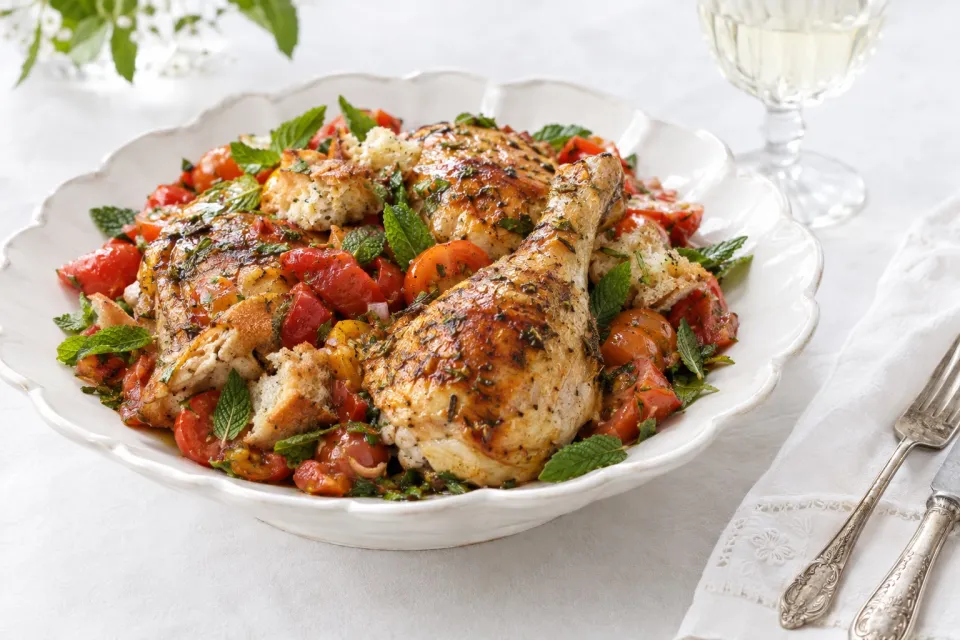 Roasted Chicken with Tomato-Mint Panzanella