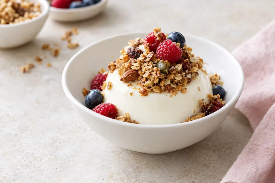 Greek Yogurt Panna Cotta with Granola Streusel