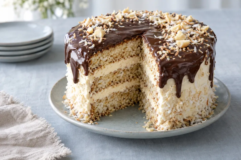 Coconut Layer Cake with Chocolate Glaze