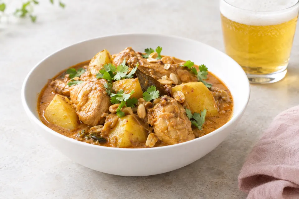 Chicken Massaman Curry with Wheat Beer and Potatoes