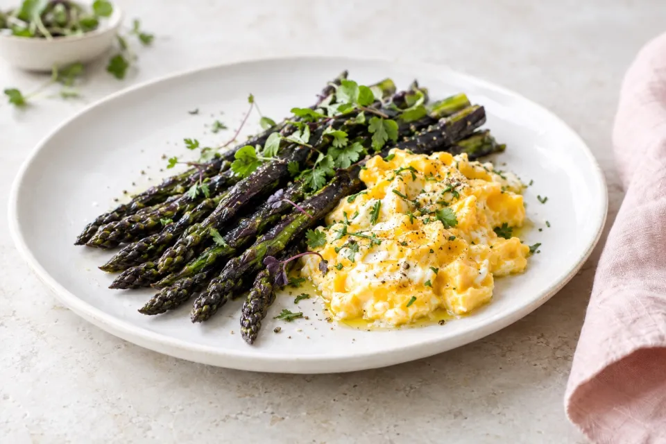 Midnight Asparagus with Creamy Eggs