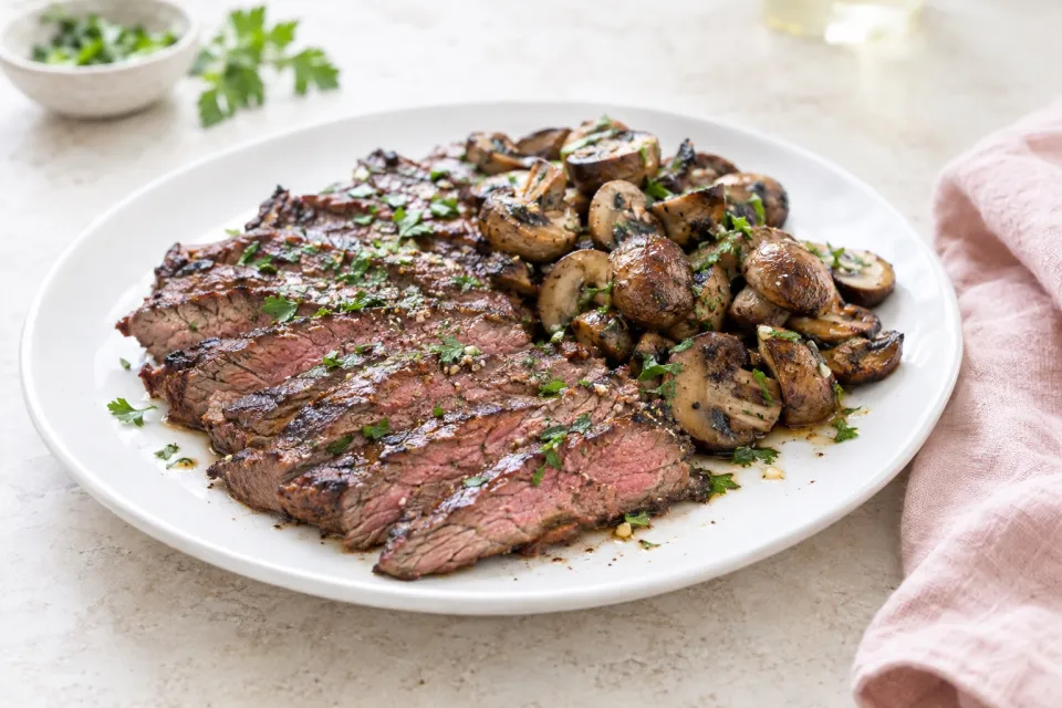 Grilled Flank Steak with Mushrooms