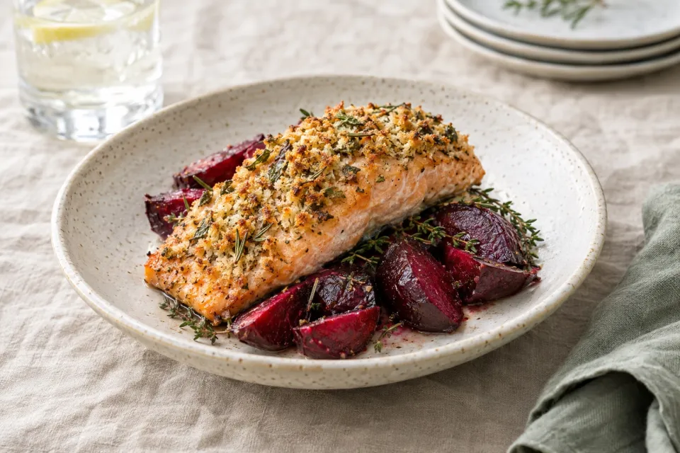 Crunchy Broiled Salmon with Beets