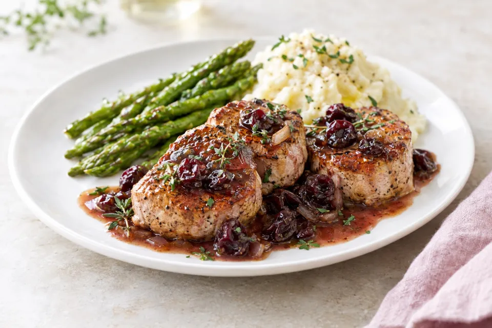 Cooking Light's Pork Medallions with Port Wine-Dried Cherry Pan Sauce