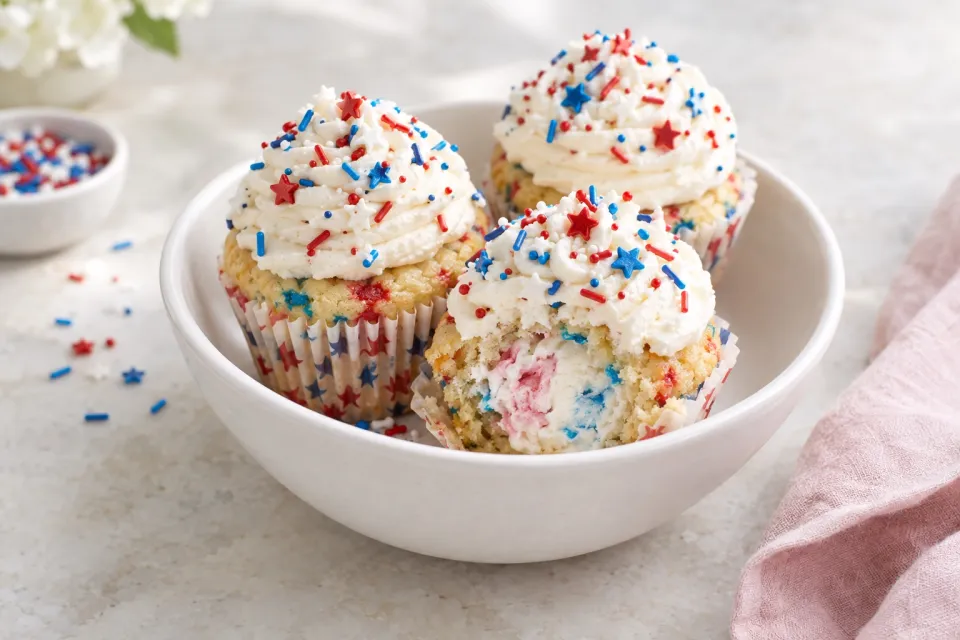 Ice Cream Filled July 4th Cupcakes