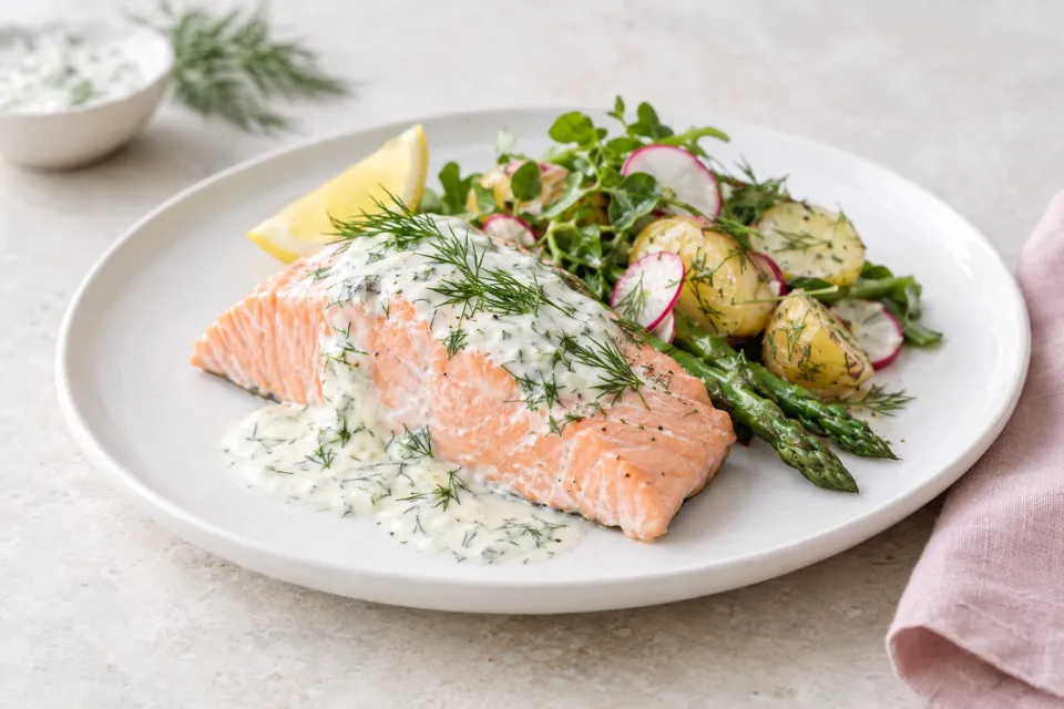 Poached Salmon with Dill Horseradish Sauce