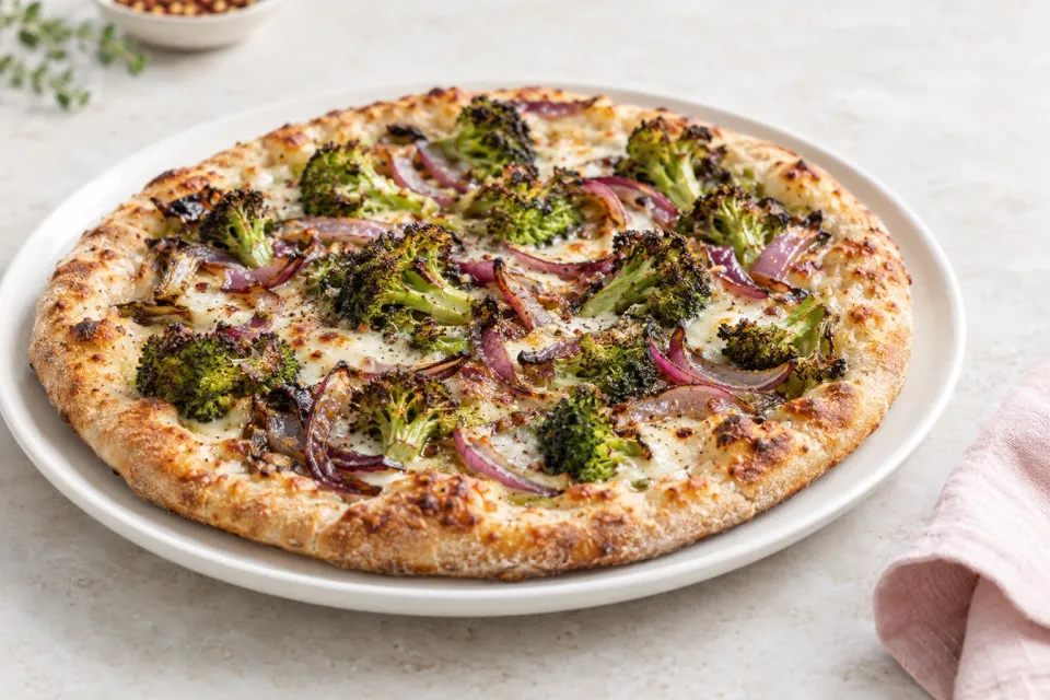 Caramelized Broccoli and Red Onion Pizza