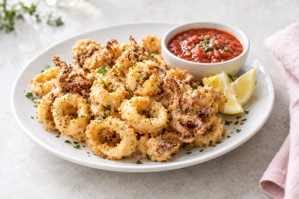 Fried Squid with Marinara Sauce