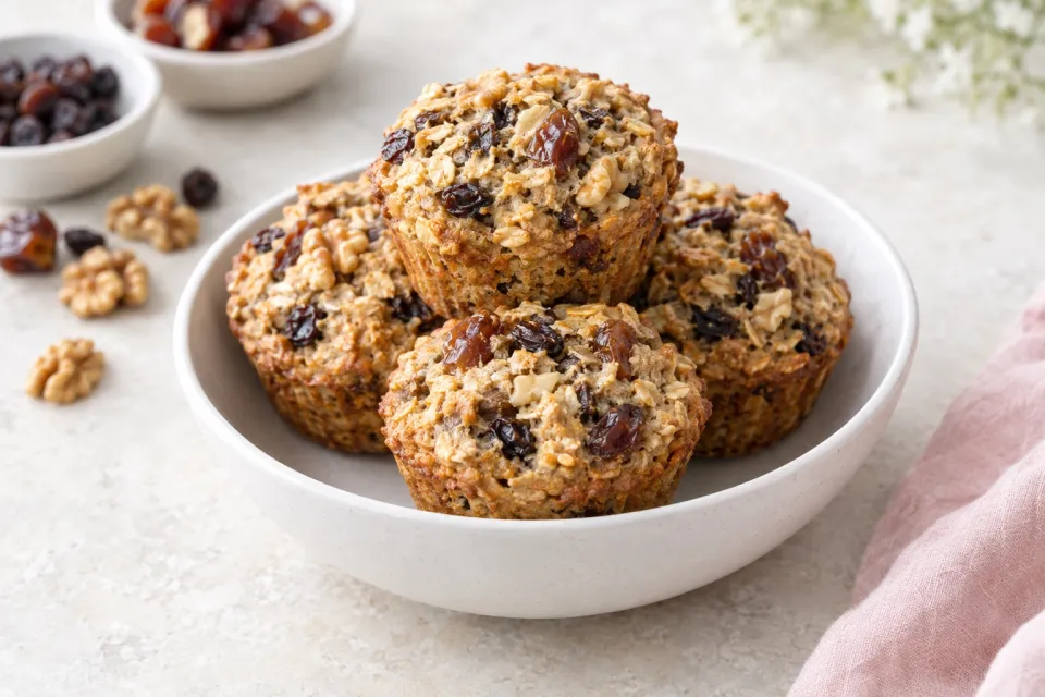Oatmeal Muffins with Raisins, Dates, and Walnuts