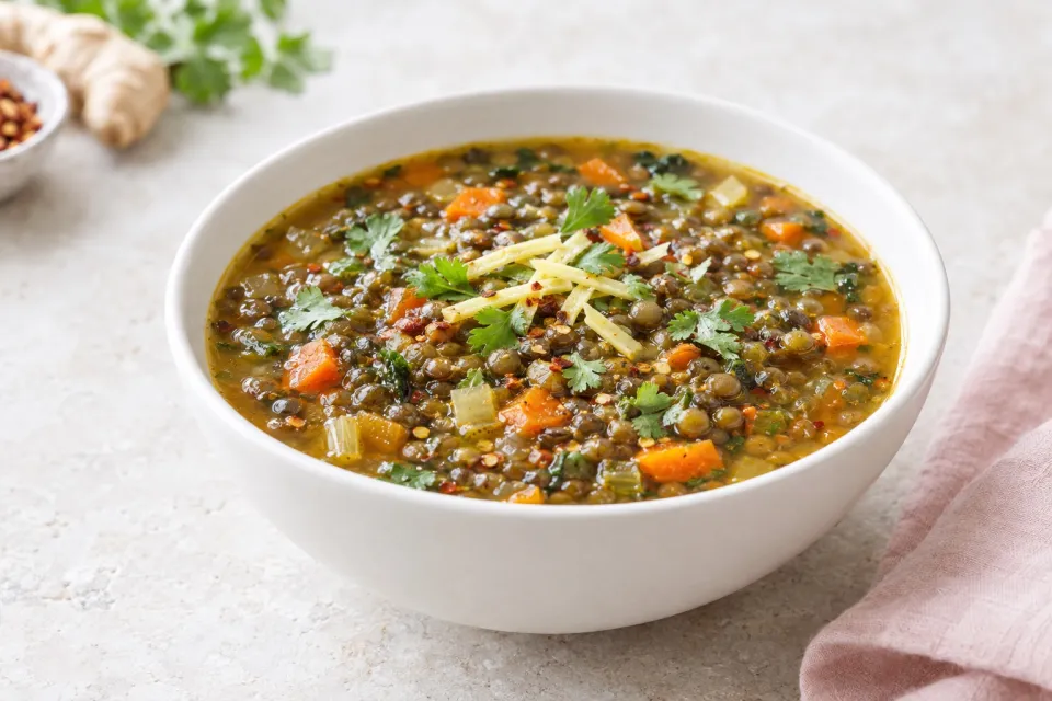 Spicy Ginger and French Lentil Soup