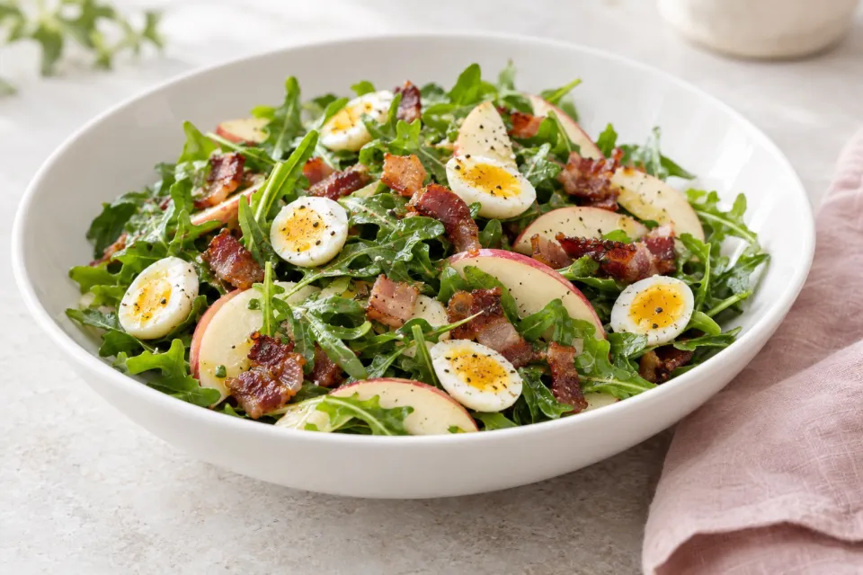 Apple, Arugula, and Pancetta Salad with Quail Eggs