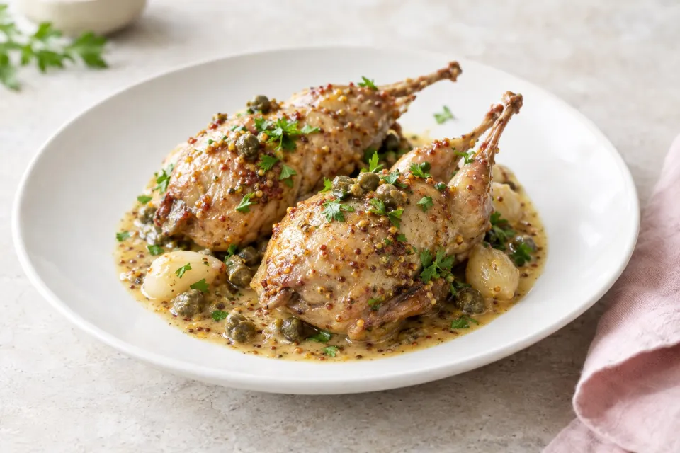 Simmered Quail with Mustard and Capers