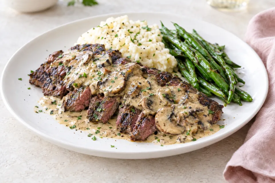 Skirt Steak with Mushroom-Cream Pan Sauce