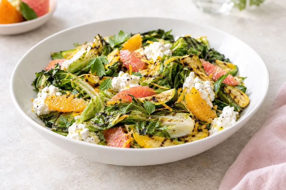 Make-Ahead Grilled Escarole Salad with Citrus, Squash and Ricotta