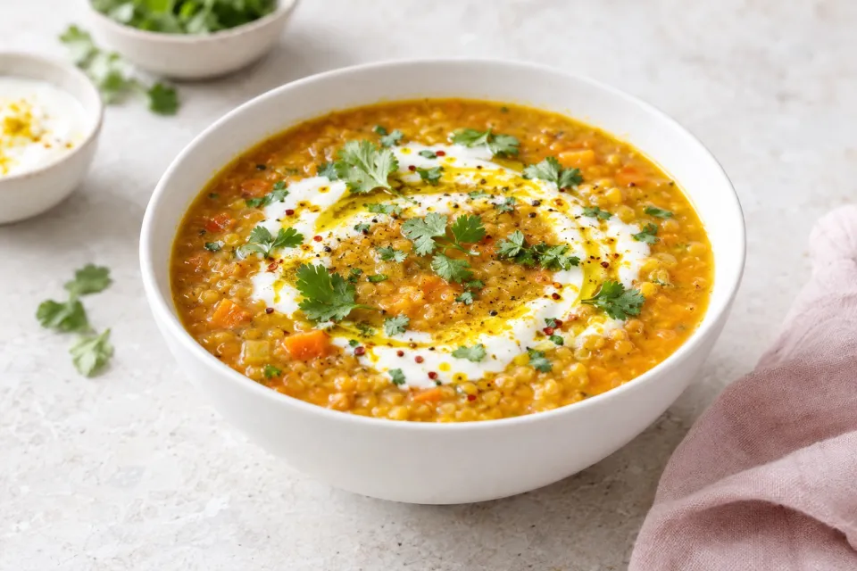 Easy 30-Minute Red Lentil Soup with Curry Yogurt