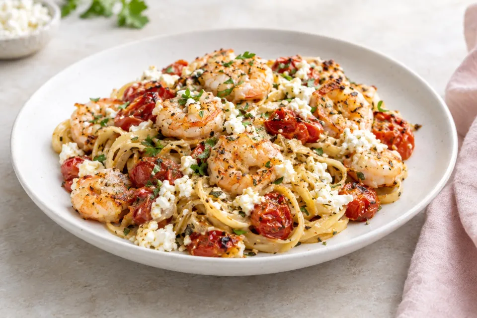 Baked Shrimp and Feta Pasta